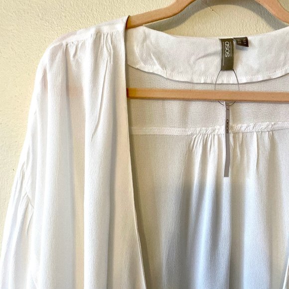 🔥 asos | White Crepe Chiffon Surplice Peasant Blouse Sz 14 NWT - Picture 5 of 11